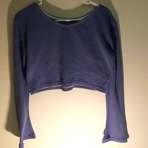 Long Sleeve Blueish Purple Crop Top Flared Sleeves